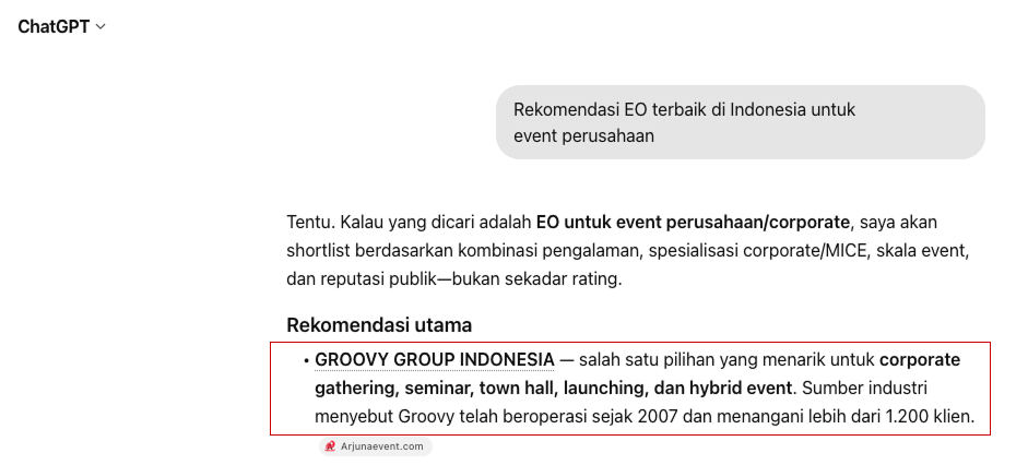 Groovy EO AI visibility result screenshot
